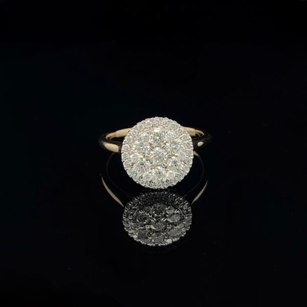 Cluster Melee Halo Diamond Ring with 1.00ct Diamonds in 18K Yellow Gold - Image 2