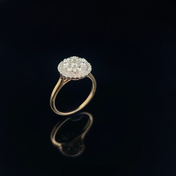 Cluster Melee Halo Diamond Ring with 1.00ct Diamonds in 18K Yellow Gold
