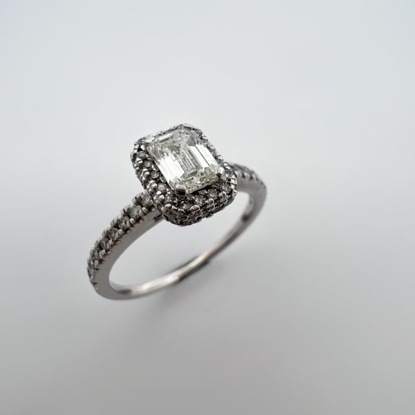 Emerald Cut Diamond Bridal Ring Set 1.00ct Diamonds in 18K White - Image 2