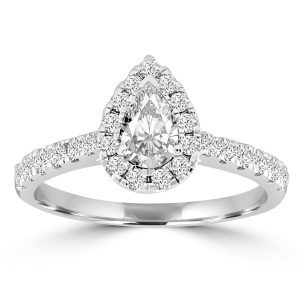 Pear Diamond Ring with 1.00ct Diamonds in 18K White Gold
