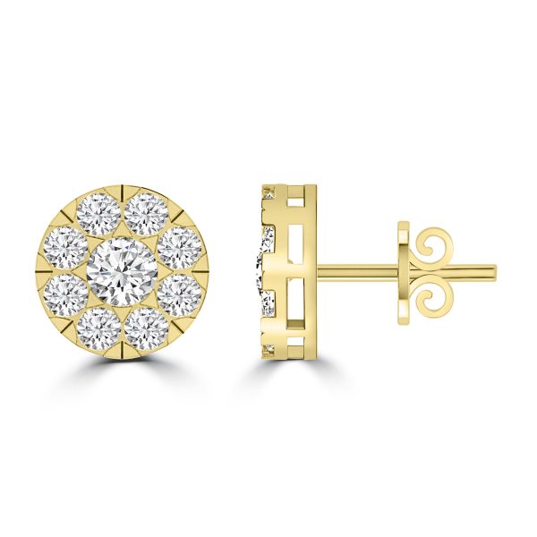 Cluster Diamond Stud Earrings with 0.25ct Diamonds in 9K Yellow Gold