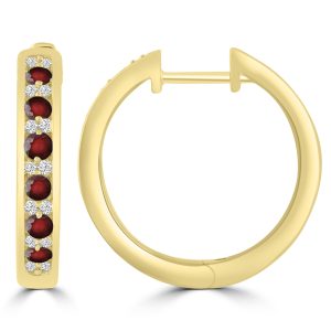 Diamond Ruby Earrings with 0.1ct Diamonds in 9K Yellow Gold