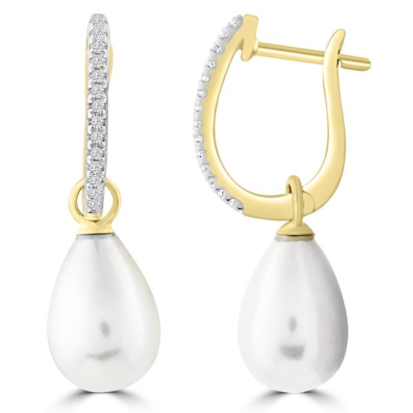 Diamond Pearl Earrings with 0.08ct Diamonds in 9K Yellow Gold