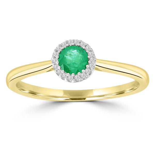 Emerald Ring with 0.03ct Diamonds in 9K Yellow Gold