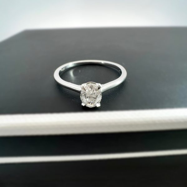 Oval Diamond Solitaire Ring with 0.5ct Diamonds in 9K White Gold - Image 2