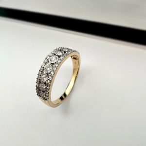 Tripple Diamond Row Ring with 0.5ct Diamonds in 9K Yellow Gold