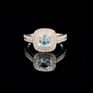 Aquamarine & Diamond Ring in 9K White Gold