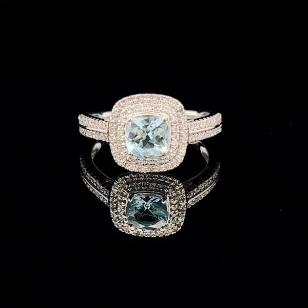 Aquamarine & Diamond Ring in 9K White Gold