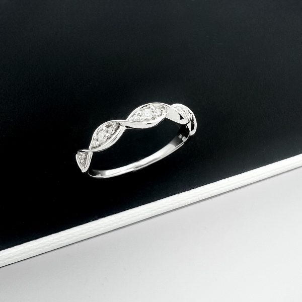Twist Diamond Band Ring with 0.1ct Diamonds in 9K White Gold