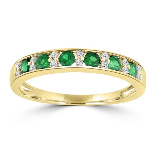 Diamond Emerald Ring with 0.1ct Diamonds in 9K Yellow Gold
