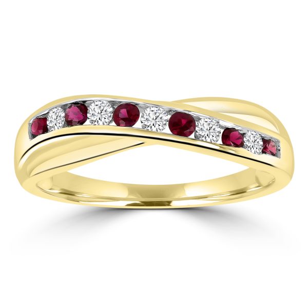 Ruby Ring with 0.12ct Diamonds in 9K Yellow Gold