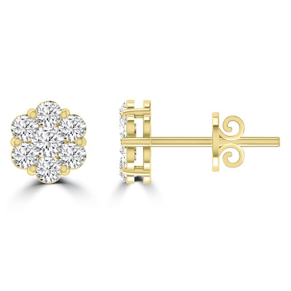 Cluster Stud Diamond Earrings with 0.50ct Diamonds in 9K Yellow Gold