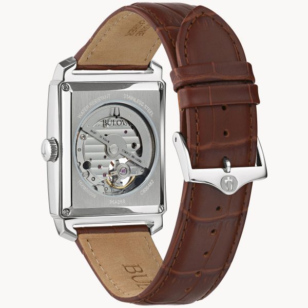 Bulova Men's Classic Rectangle Automatic Brown Leather Watch 96A268 - Image 2
