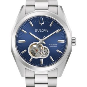 Bulova Men's Silver and Blue Automatic Watch 96A275