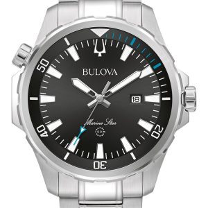 Bulova Men's Marine Silver and Jet Black Star Watch 96B382