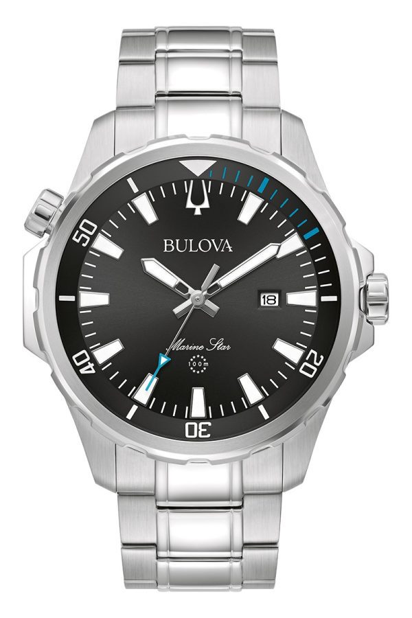 Bulova Men's Marine Silver and Jet Black Star Watch 96B382