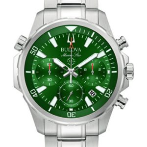 Bulova Men's Marine Silver and Forrest Green Star Watch 96B396
