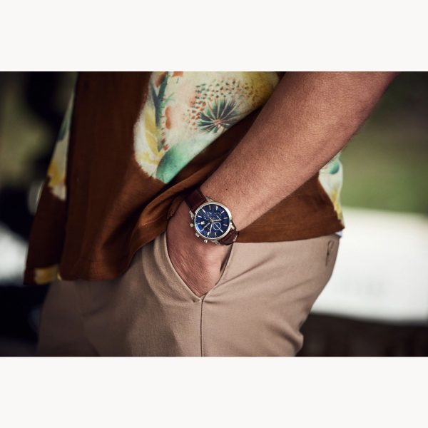 Bulova Men's Brown leather and Blue Classic Sutton Watch 96B402 - Image 4