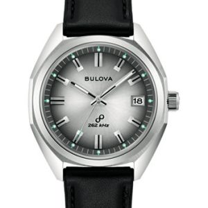 Bulova Men's Black Leather and Silver Classic Jet Star Watch 96B414
