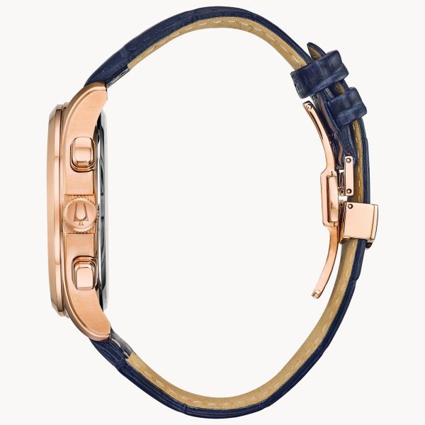 Bulova Men's Blue leather and Rose Gold Classic Watch 98A165 - Image 2