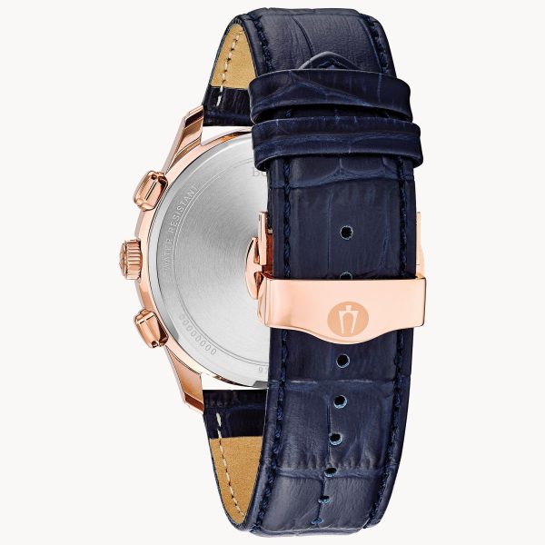 Bulova Men's Blue leather and Rose Gold Classic Watch 98A165 - Image 3