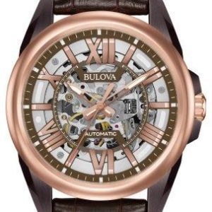Bulova Men's Brown Leather and Rose Gold Classic Automatic Watch 98A165