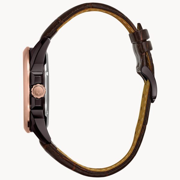 Bulova Men's Brown Leather and Rose Gold Classic Automatic Watch 98A165 - Image 2