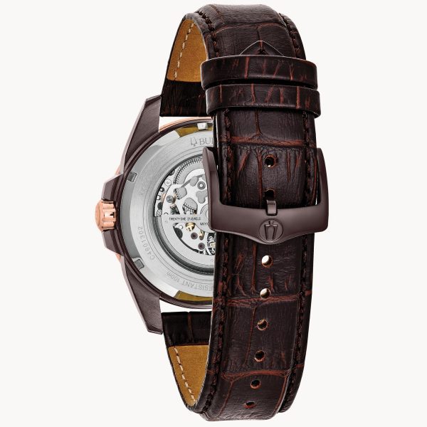 Bulova Men's Brown Leather and Rose Gold Classic Automatic Watch 98A165 - Image 3
