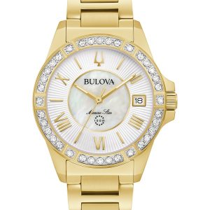 Bulova Women's Gold Mother of Pearl Marine Star Diamond Watch 98R294