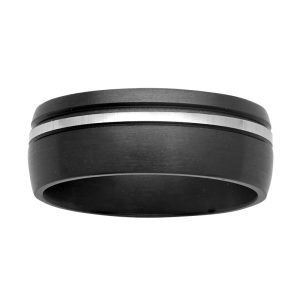 Men’s 8mm wide black and white Zirconium ring