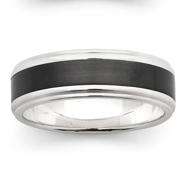 Men’s Sterling Silver Base with Black Zirconium Inlay