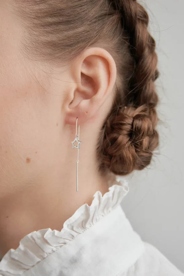 Karen Walker | Star Thread Earrings Silver - Image 2