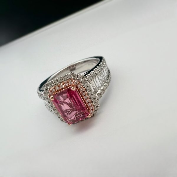 Pink Tourmaline & Pink Diamonds Platinum Ring - Image 2