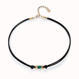 UNO de50 Leather Necklace with Green Crystal