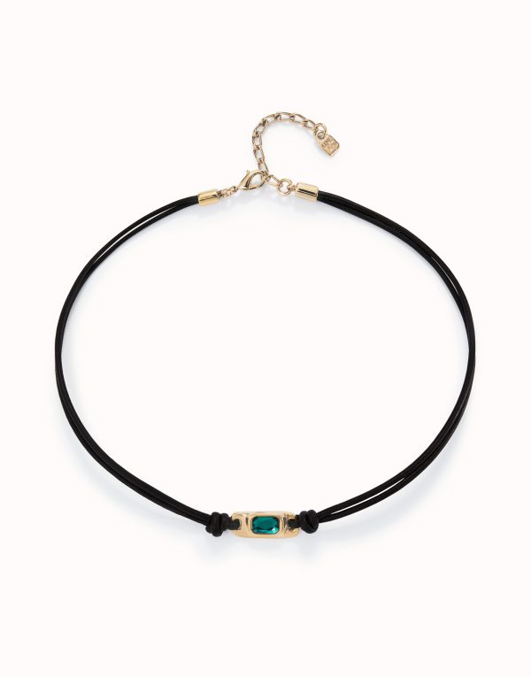 UNO de50 Leather Necklace with Green Crystal