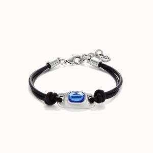 UNO de50 Leather Bracelet with a Blue Crystal