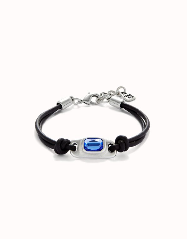 UNO de50 Leather Bracelet with a Blue Crystal
