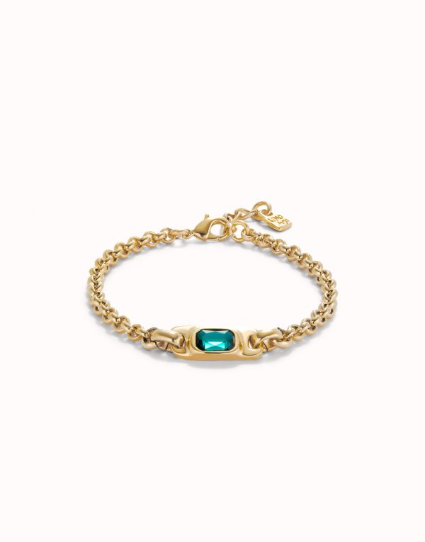 UNO de50 Chain Bracelet with Green Crystal