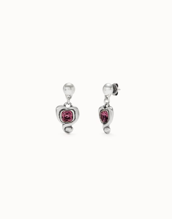 UNO de50 Drop Earrings with a Heart and Pink Crystal