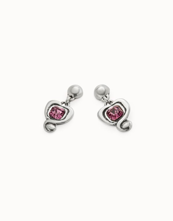 UNO de50 Drop Earrings with a Heart and Pink Crystal - Image 2