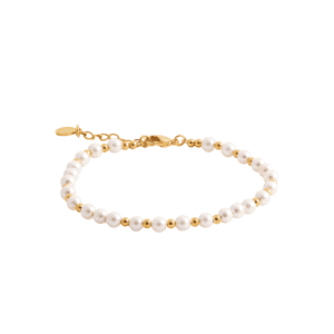 Lilly May | 18ct Yellow Plated Syn Pearl & Ball 18cm Bracelet