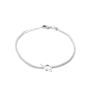 Lilly May | Sterling Silver CZ Tennis Chain with Fob Detail Bracelet 18cm