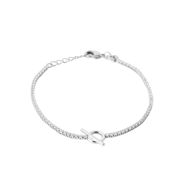 Lilly May | Sterling Silver CZ Tennis Chain with Fob Detail Bracelet 18cm