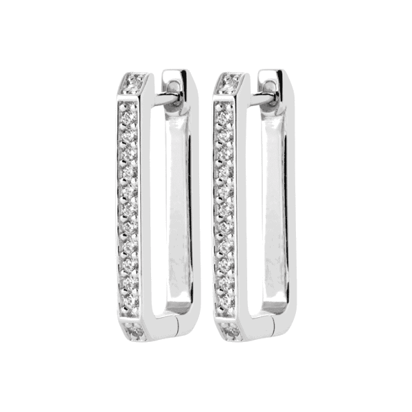 Lilly May | Sterling Silver CZ Claw Set Rectangle Hoop Earrings