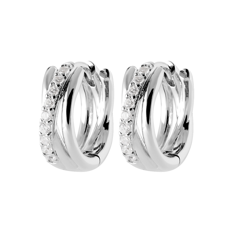 Lilly May | Sterling Silver CZ Claw Set Twist Med Hoop Earring