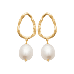 Lilly May | 18ct Yellow Plated Pearl Drop Twisted Oval Stud Earrings