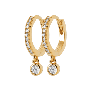Lilly May | 18ct Yellow Plated CZ RBC Bezel Drop Claw Set Hoop Earrings