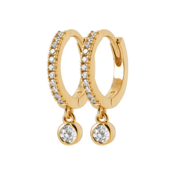 Lilly May | 18ct Yellow Plated CZ RBC Bezel Drop Claw Set Hoop Earrings