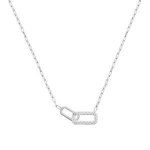 Lilly May | Sterling Silver CZ Double Claw Set Rectangle Feature with Paperclip Chain 45cm