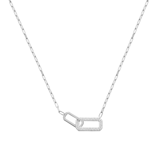 Lilly May | Sterling Silver CZ Double Claw Set Rectangle Feature with Paperclip Chain 45cm
